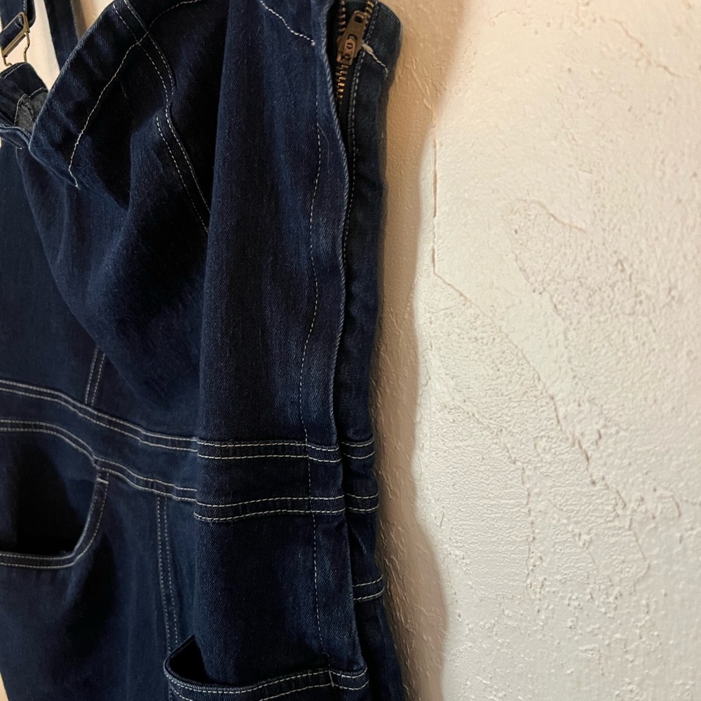 Collectif Dark Blue Denim Fitted Jeans Overalls - Picture 7 of 9